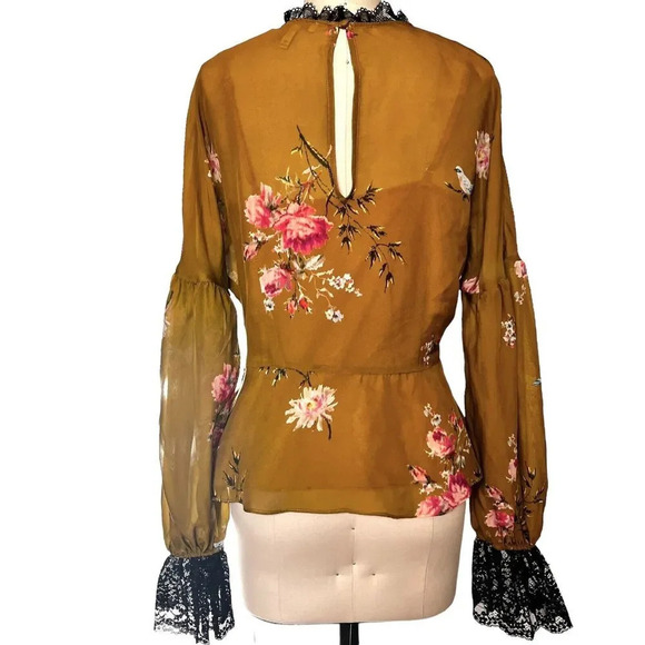 Joie Women's Silk Floral Gold Long Sleeve Peplum Blouse W/ Camisole Sz Small - Picture 2 of 11